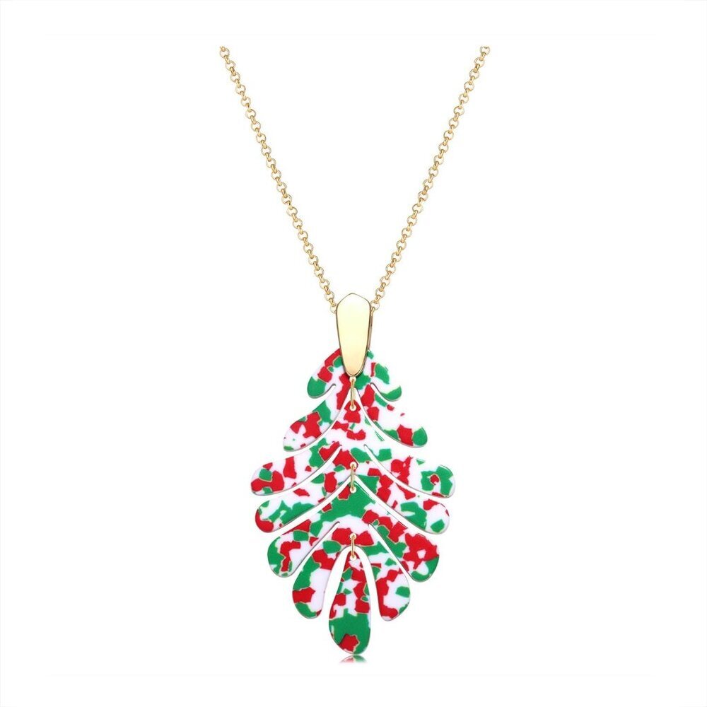 Acrylic Pendant necklace Earrings – Long Statement Leaf Charm Necklace Tortoise